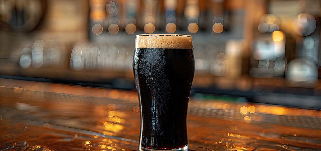 Guinness: Wie Unverwechselbarkeit Marken wachsen lässt Auf einer Bar stehendes, kaltes Bierglas.